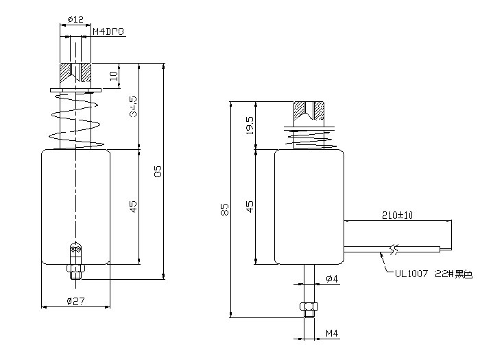 高頻游戲槍擊發(fā)電磁鐵尺寸圖